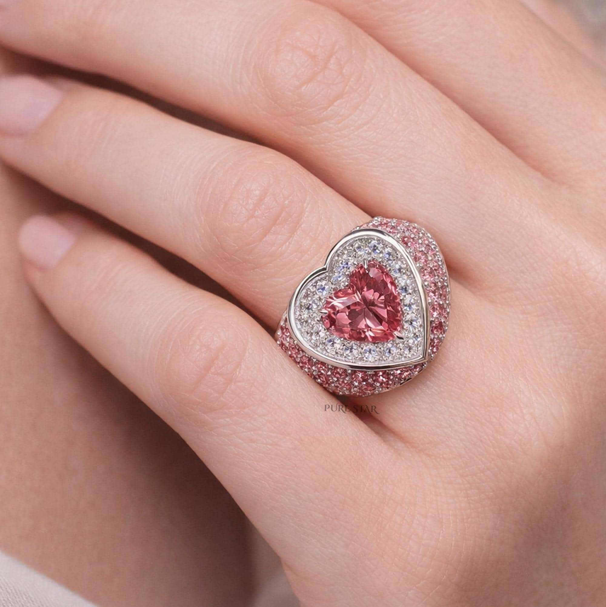 Pink Heart Diamond Ring | Lab Grown Heart Engagement Ring 14K White Gold | Romantic Promise Ring for Her
