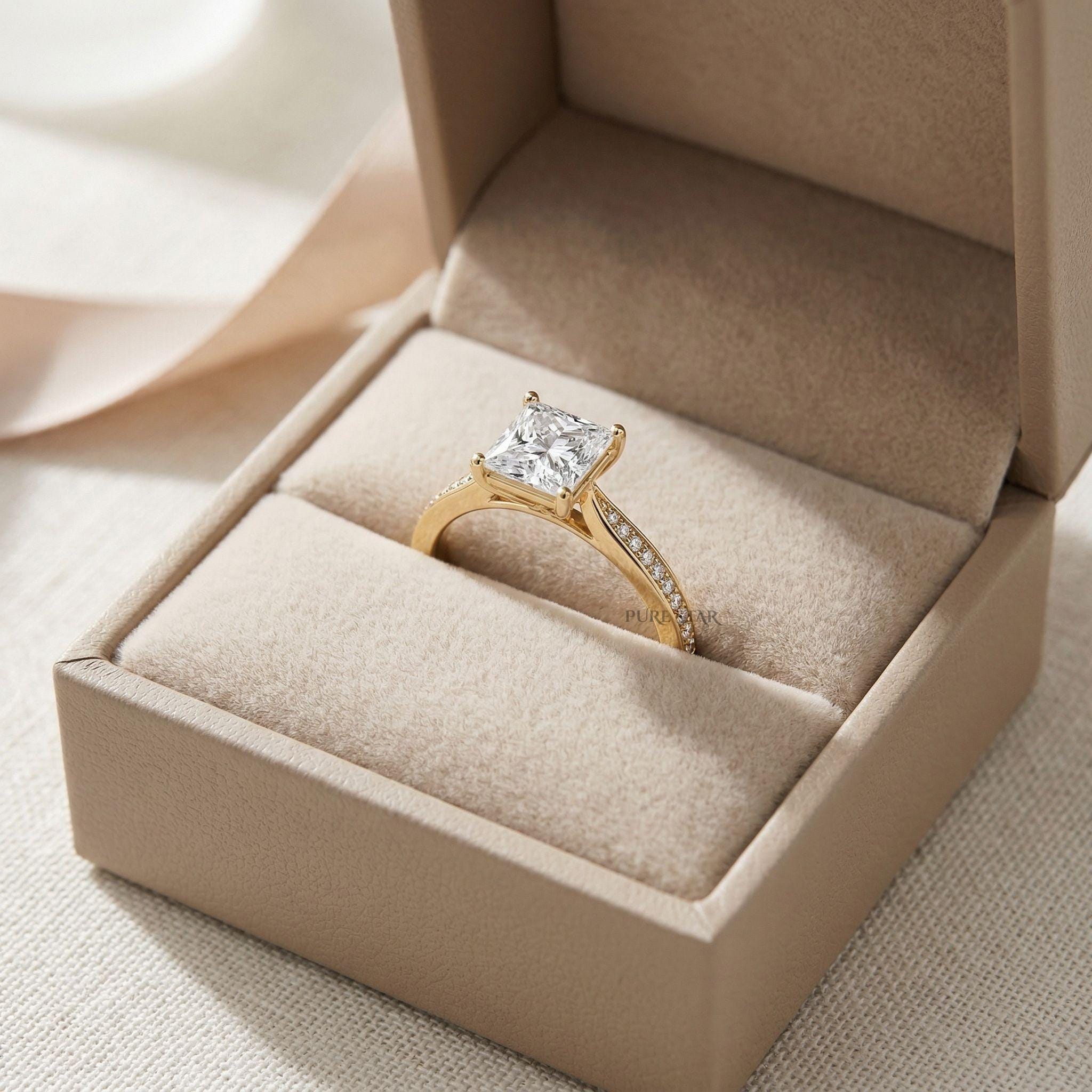 Princess Cut Lab Diamond Engagement Ring 14K Gold Wedding Ring