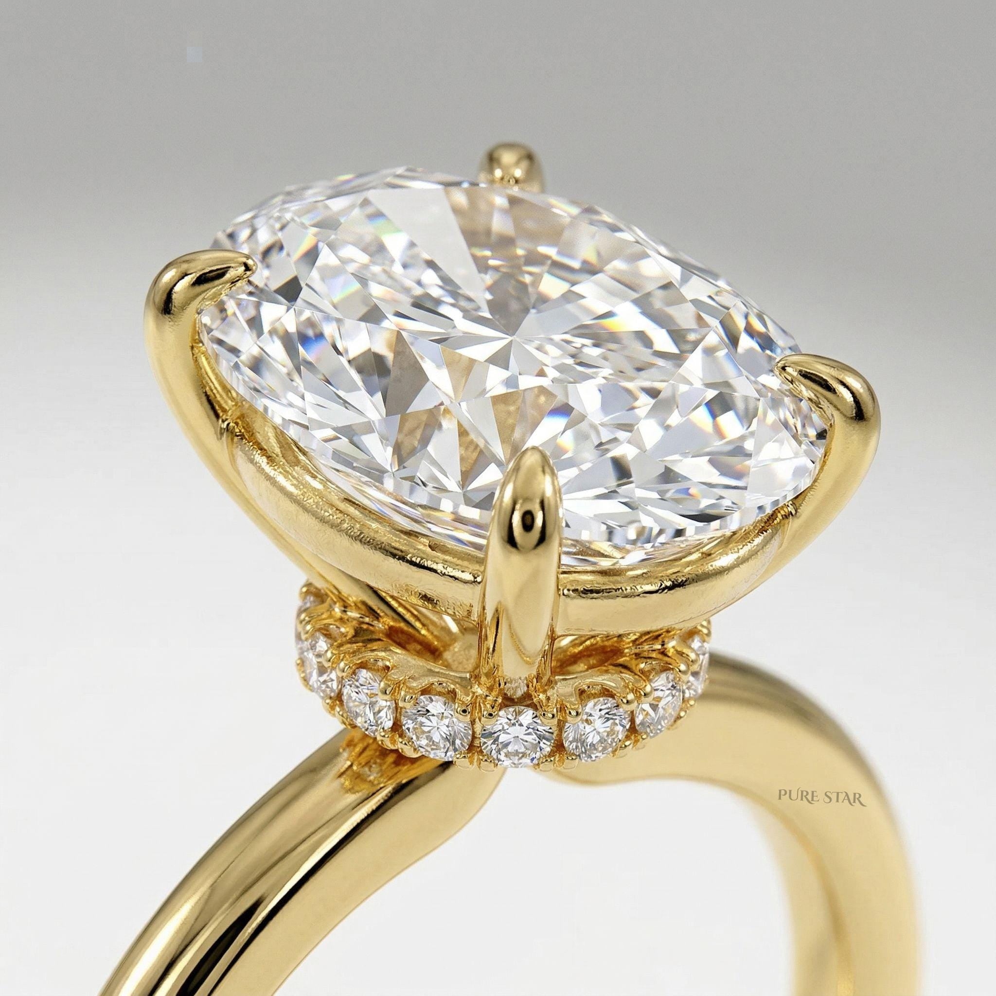 Oval Lab Grown Diamond Ring Hidden Halo, Oval Engagement Ring Gold, Secret Halo Solitaire, Luxury Proposal Ring for Women