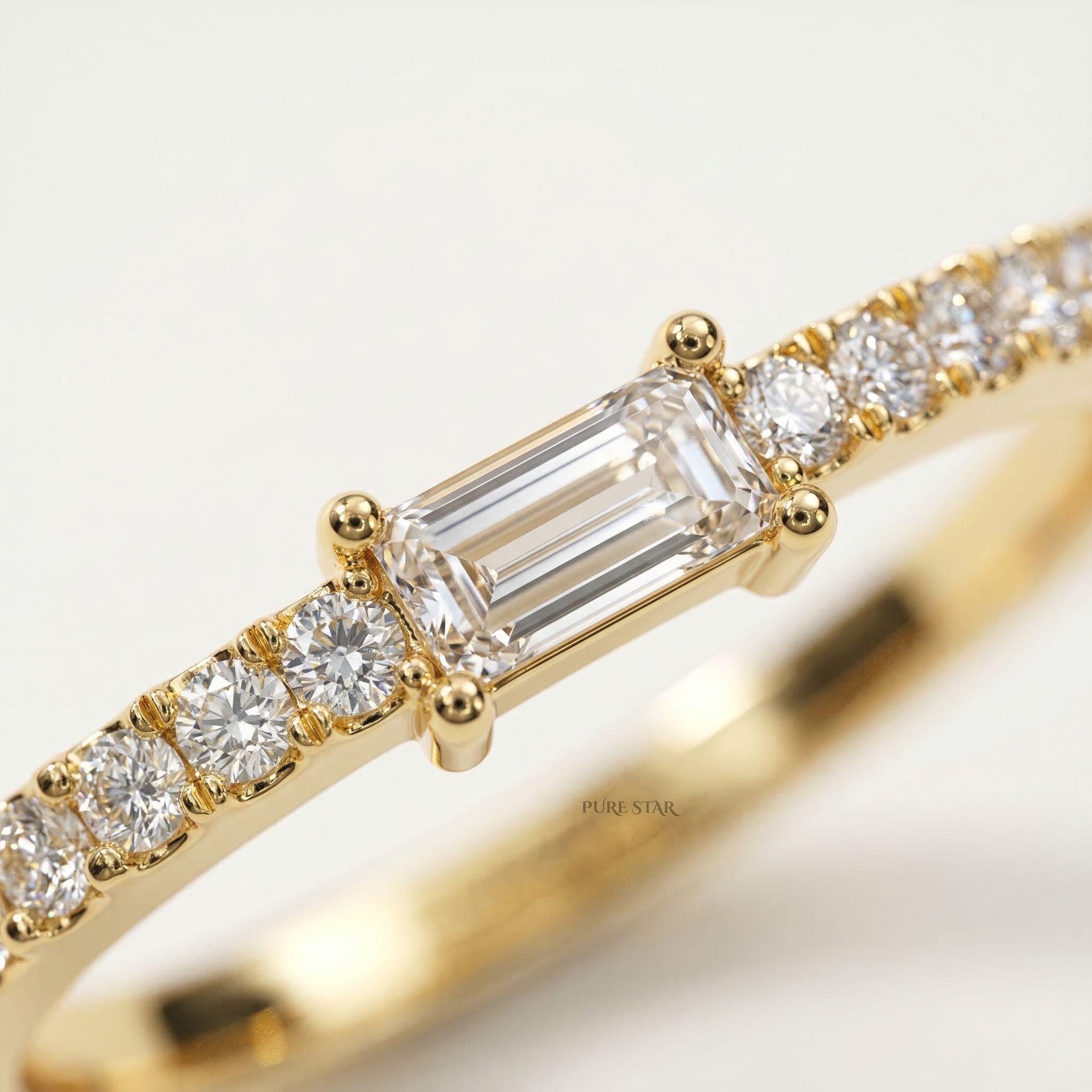 Baguette Diamond Ring Stackable Pave Band | Dainty Baguette Diamond Stacking Ring | Minimalist Gold Wedding Band | Unique Engagement Ring