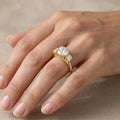 Lab Grown Diamond Three Stone Ring, Round Hidden Halo Engagement Ring, Modern Trilogy Diamond Ring for Women, Luxury Bridal Proposal Ring