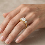 Lab Grown Diamond Three Stone Ring, Round Hidden Halo Engagement Ring, Modern Trilogy Diamond Ring for Women, Luxury Bridal Proposal Ring