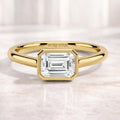 East West Lab Grown Diamond Ring | Bezel Solitaire Gold Engagement Ring | Modern Minimalist Anniversary Ring for Women