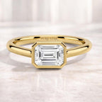 East West Lab Grown Diamond Ring | Bezel Solitaire Gold Engagement Ring | Modern Minimalist Anniversary Ring for Women
