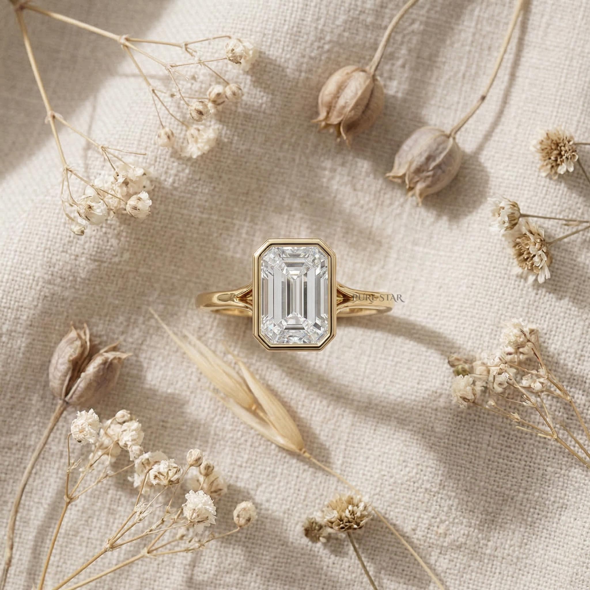 Lab Grown Emerald Cut Engagement Ring 2CT Bezel Set Diamond Ring Minimalist Solitaire Proposal Ring Modern Bridal Jewelry Gift