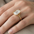 Lab Grown Emerald Cut Engagement Ring 2CT Bezel Set Diamond Ring Minimalist Solitaire Proposal Ring Modern Bridal Jewelry Gift