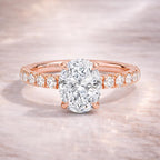 Oval Hidden Halo Lab Grown Diamond Ring | Three Quarter Eternity Band in Solid Gold | Anniversary Wedding Ring for Women
