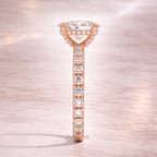 Oval Hidden Halo Lab Grown Diamond Ring | Three Quarter Eternity Band in Solid Gold | Anniversary Wedding Ring for Women