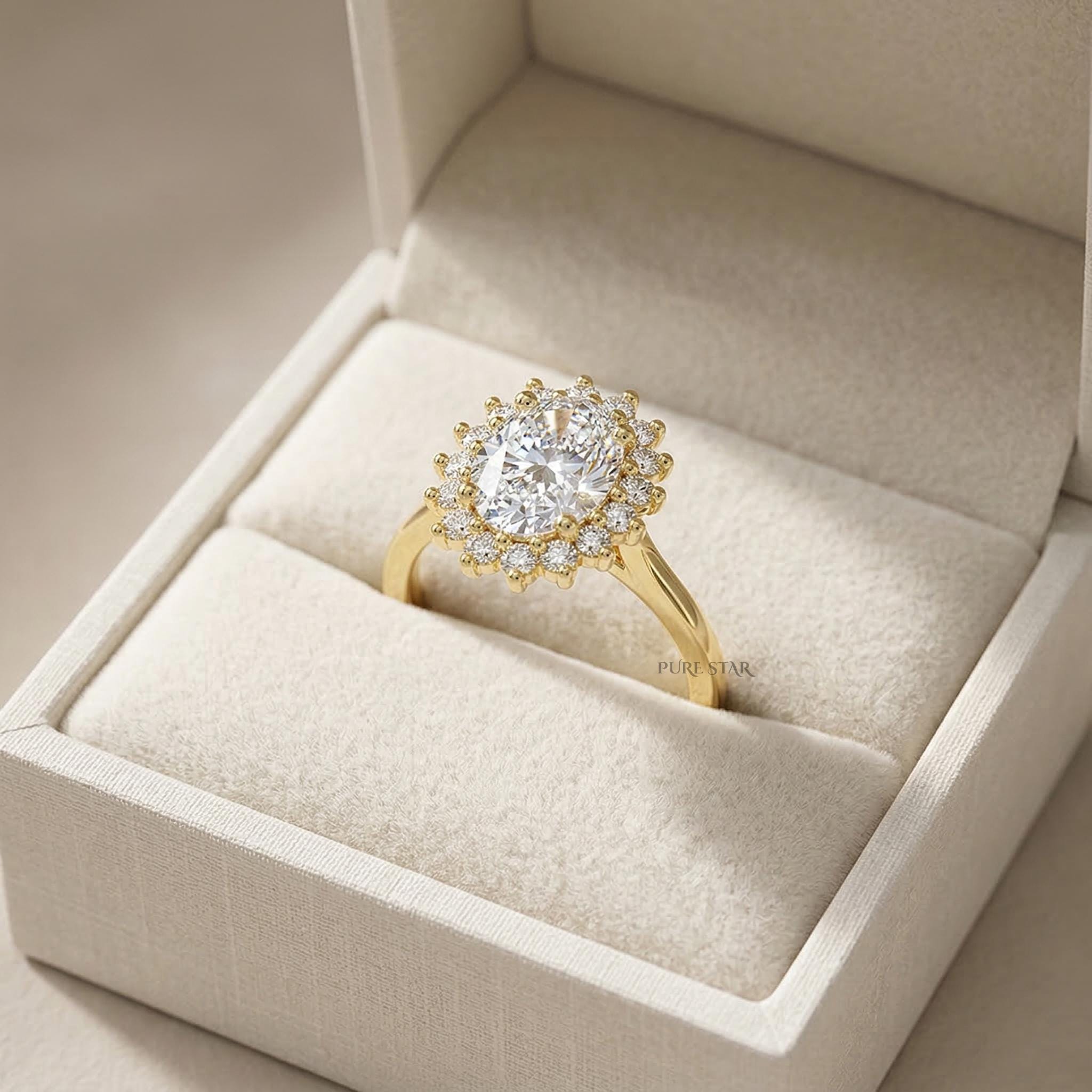 Oval Halo Lab Grown Diamond Ring, Oval Engagement Ring, Four Prong Halo Ring, Ethical Diamond Ring, Bridal Promise Ring Gift