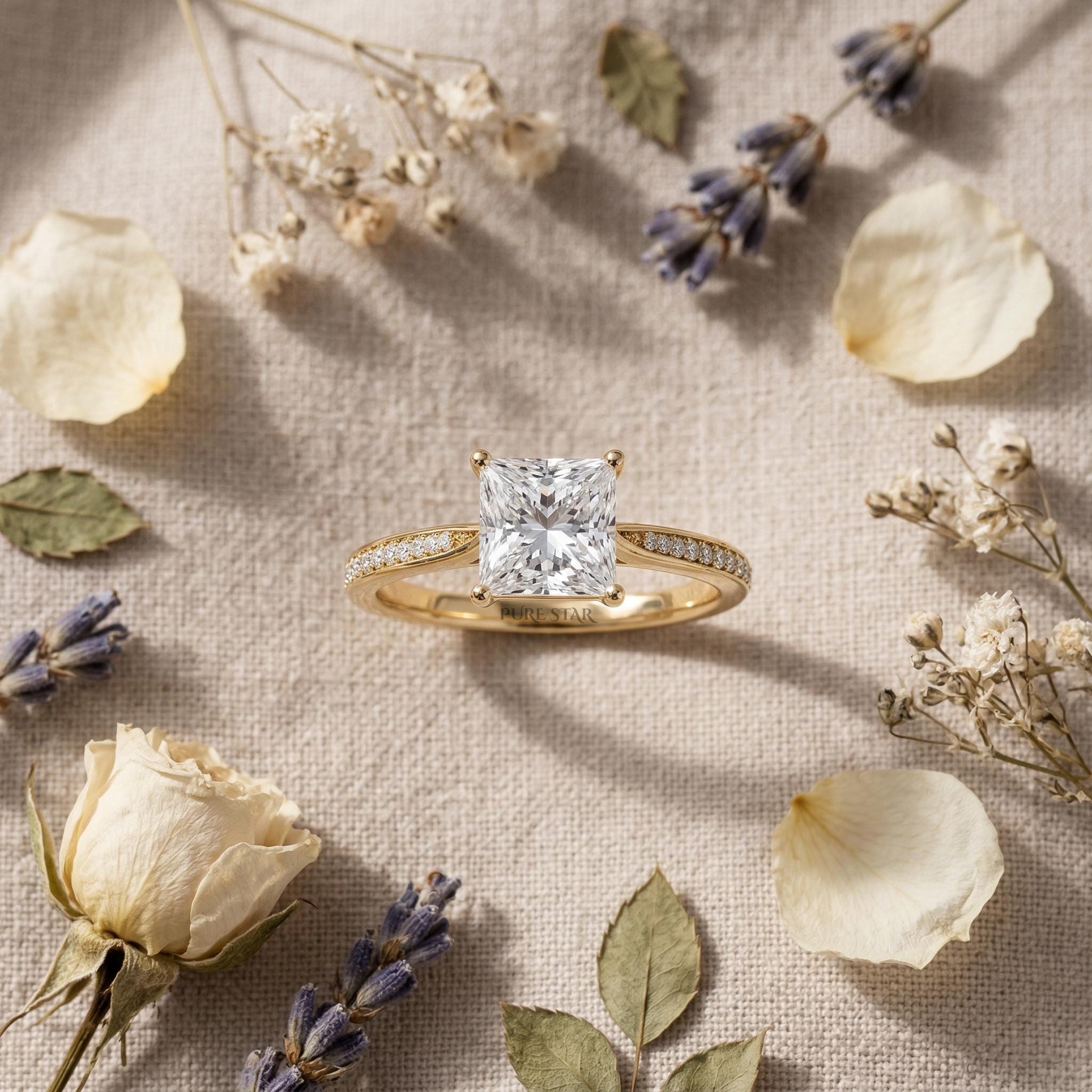 Princess Cut Lab Diamond Engagement Ring 14K Gold Wedding Ring