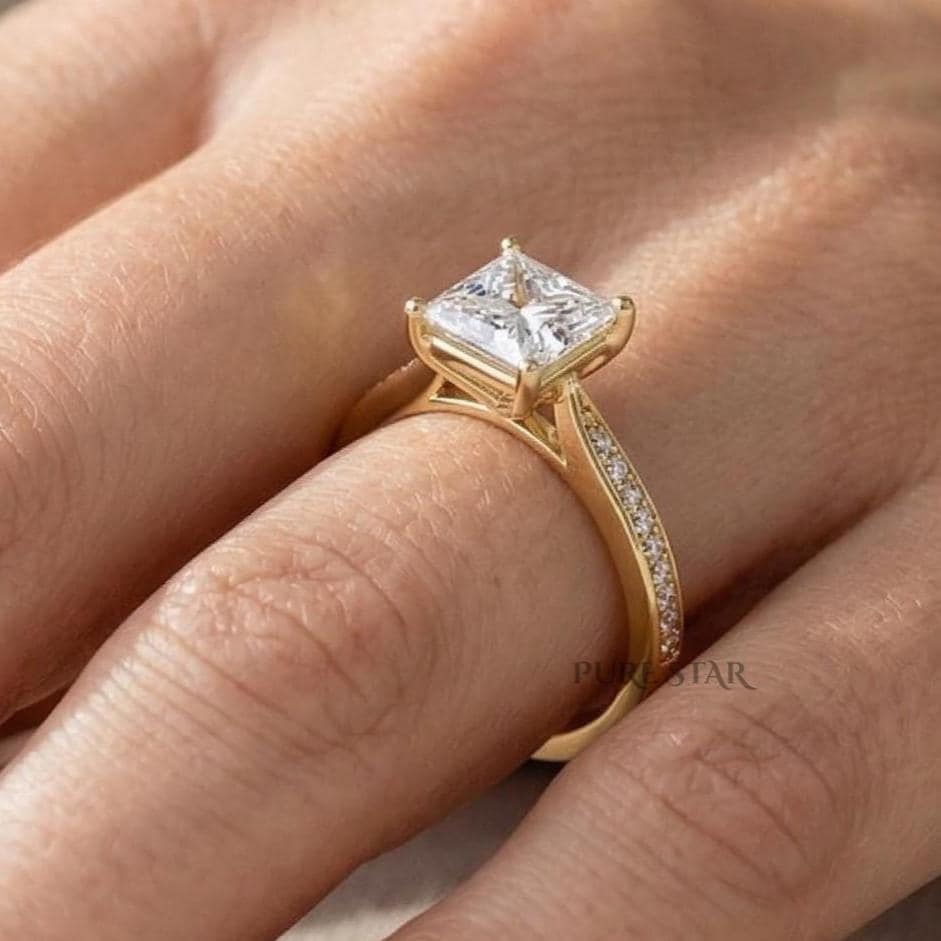 Princess Cut Lab Diamond Engagement Ring 14K Gold Wedding Ring