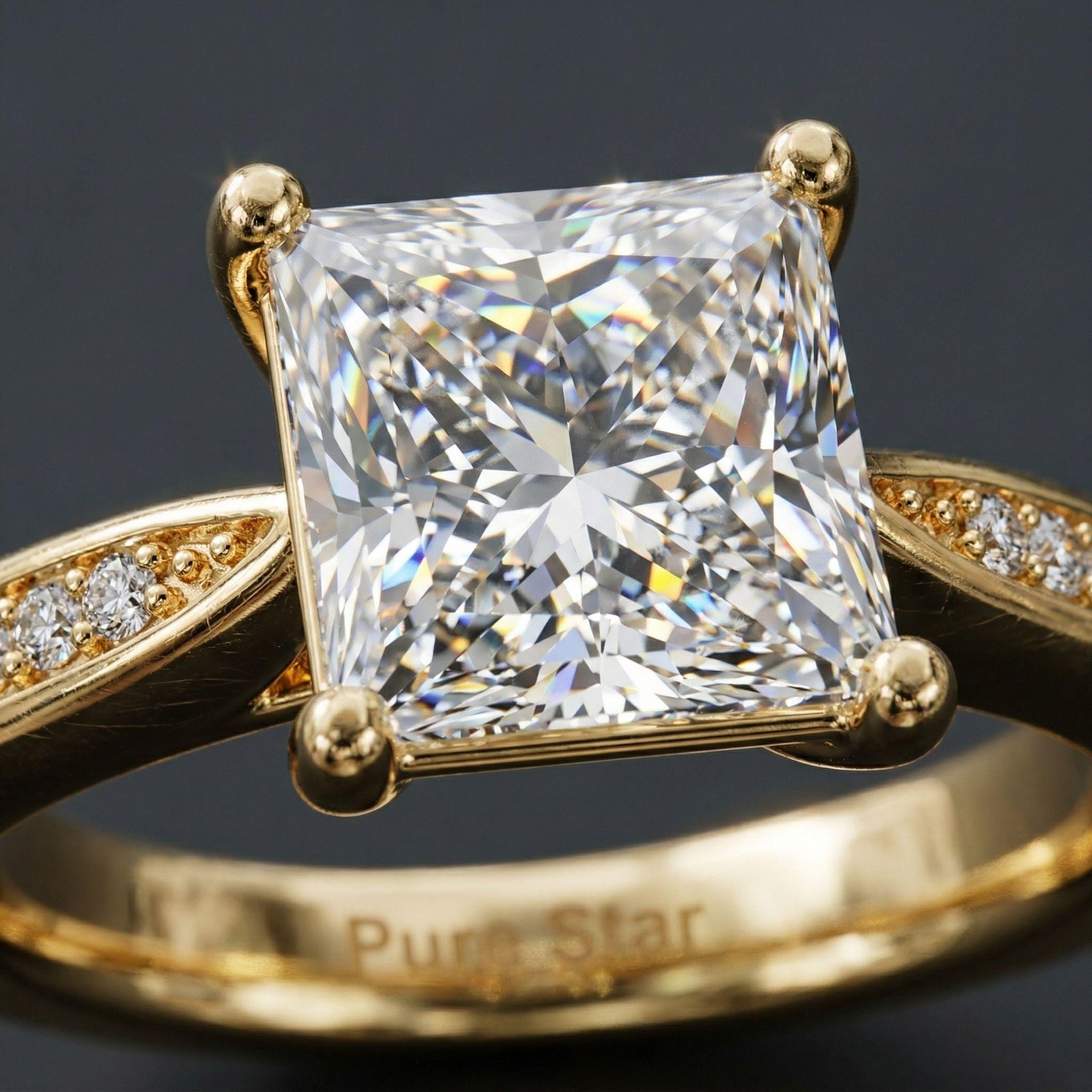 Princess Cut Lab Diamond Engagement Ring 14K Gold Wedding Ring