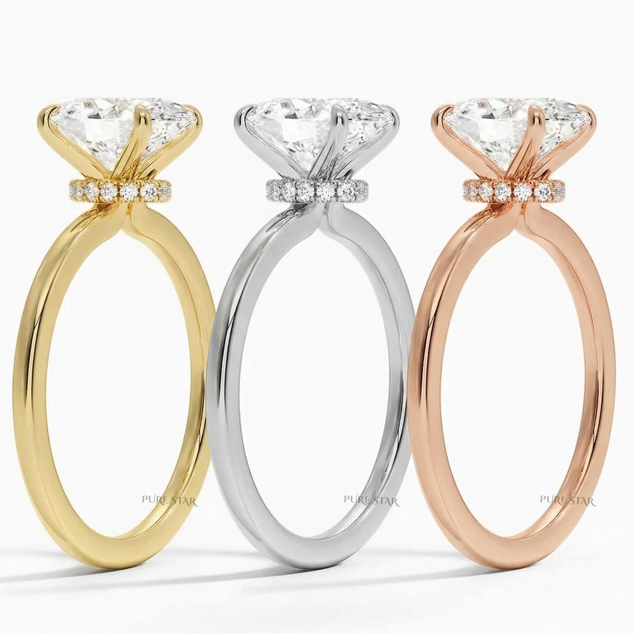 Oval Lab Grown Diamond Ring Hidden Halo, Oval Engagement Ring Gold, Secret Halo Solitaire, Luxury Proposal Ring for Women