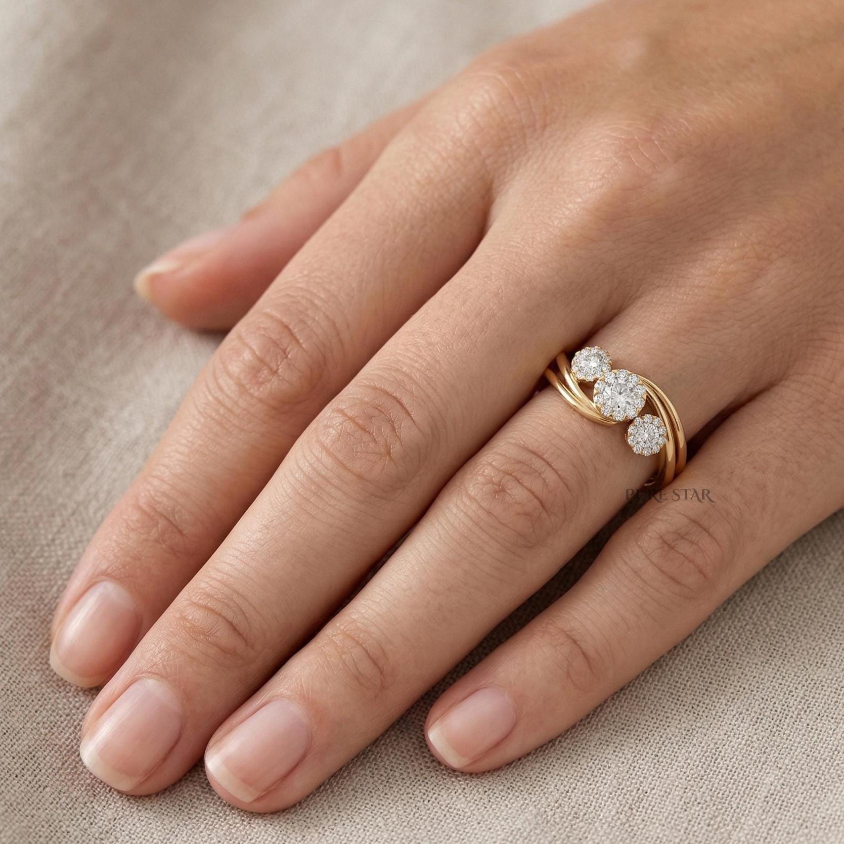 Dainty Diamond Ring Round Cut Lab Grown Engagement Ring Vintage Rose Gold Wedding Ring for Her Minimalist Luxury Anniversary Gift