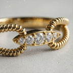 Round Lab Grown Diamond Ring, Double Rope Band Gold Ring, Unique Luxury Diamond Statement Ring for Women, Modern Engagement Ring