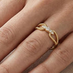 Round Lab Grown Diamond Ring, Double Rope Band Gold Ring, Unique Luxury Diamond Statement Ring for Women, Modern Engagement Ring