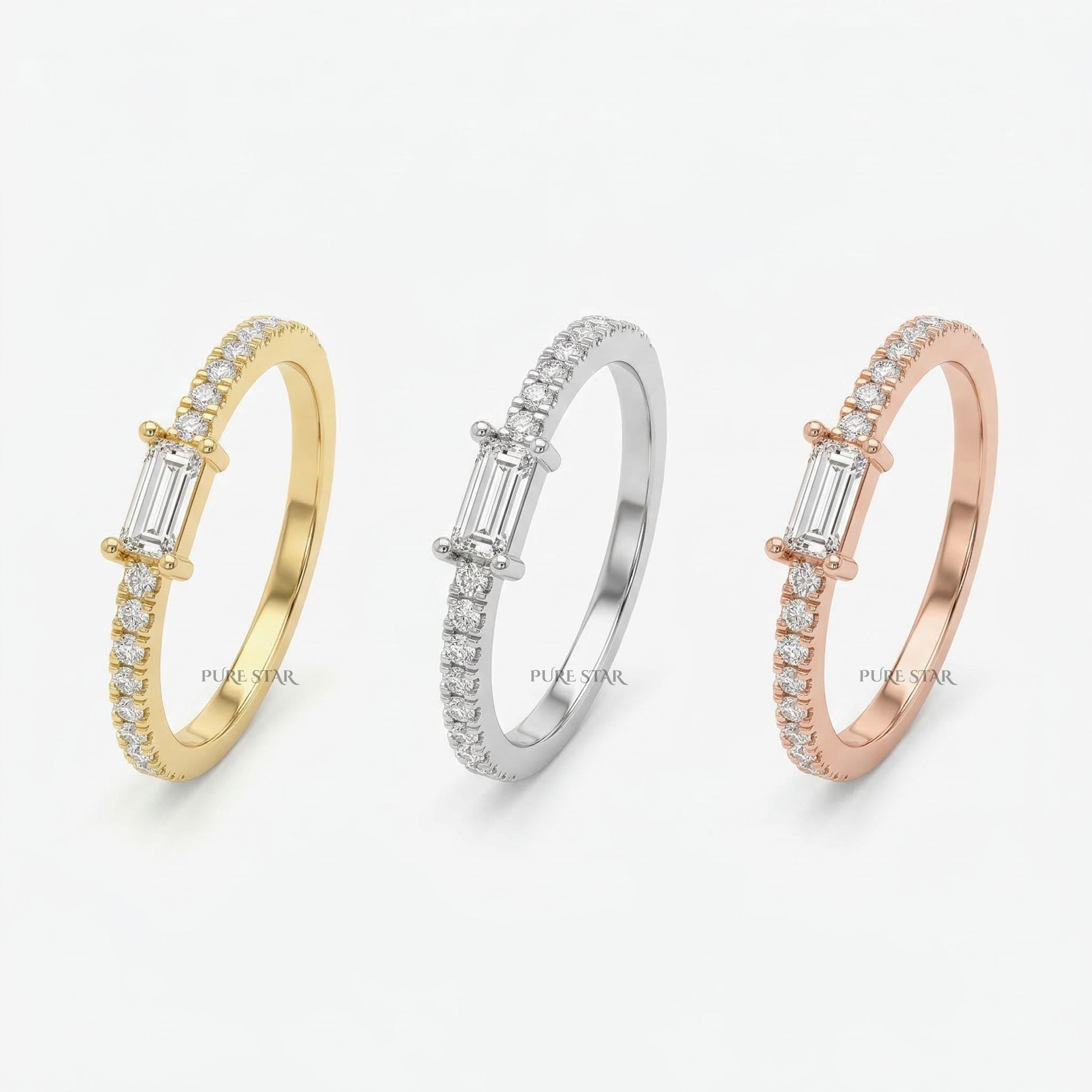 Baguette Diamond Ring Stackable Pave Band | Dainty Baguette Diamond Stacking Ring | Minimalist Gold Wedding Band | Unique Engagement Ring