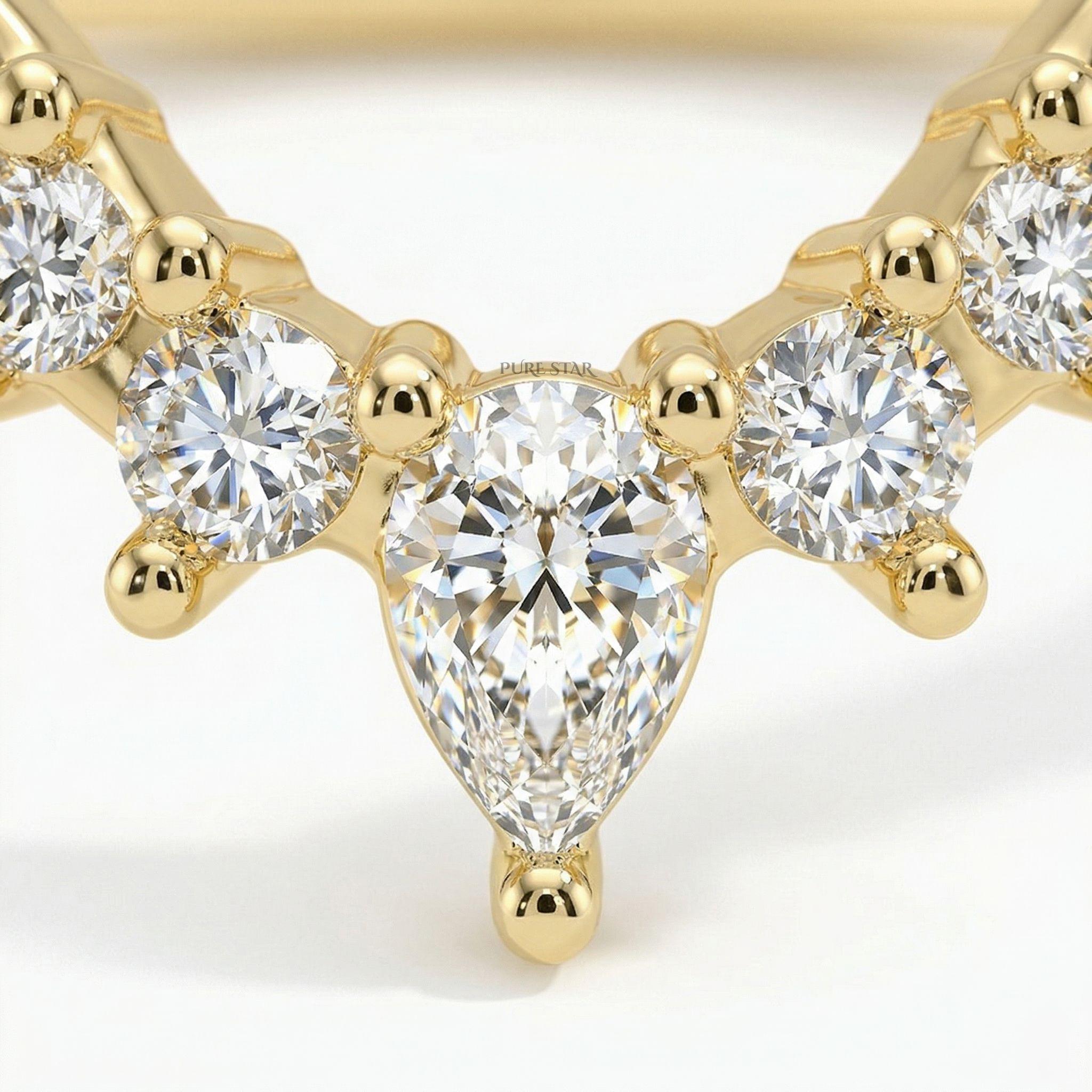 V Shaped Chevron Diamond Band Lab Diamond Wedding Ring Curved Stackable Ring Pear Round Dainty Anniversary Gift for Her