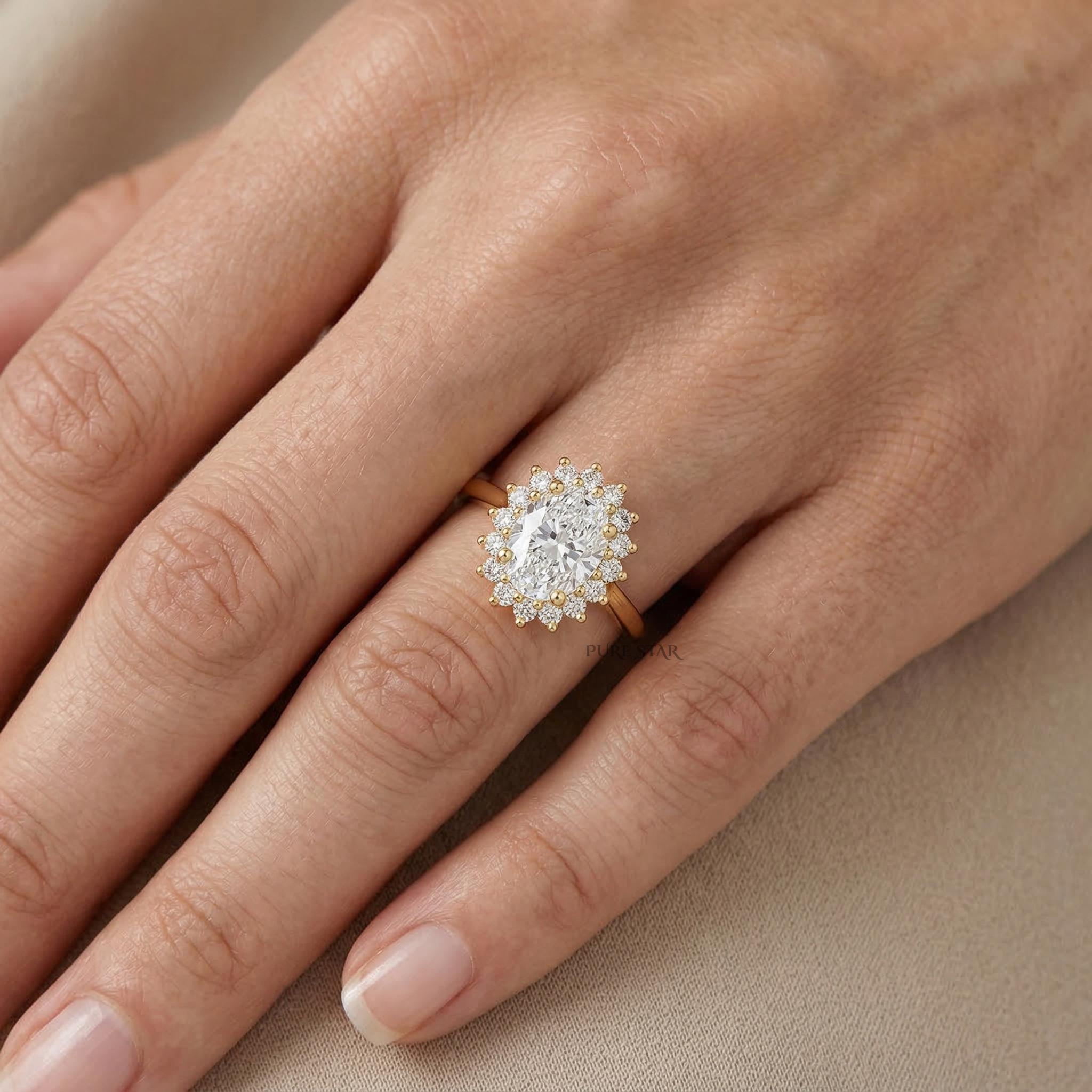 Oval Halo Lab Grown Diamond Ring, Oval Engagement Ring, Four Prong Halo Ring, Ethical Diamond Ring, Bridal Promise Ring Gift