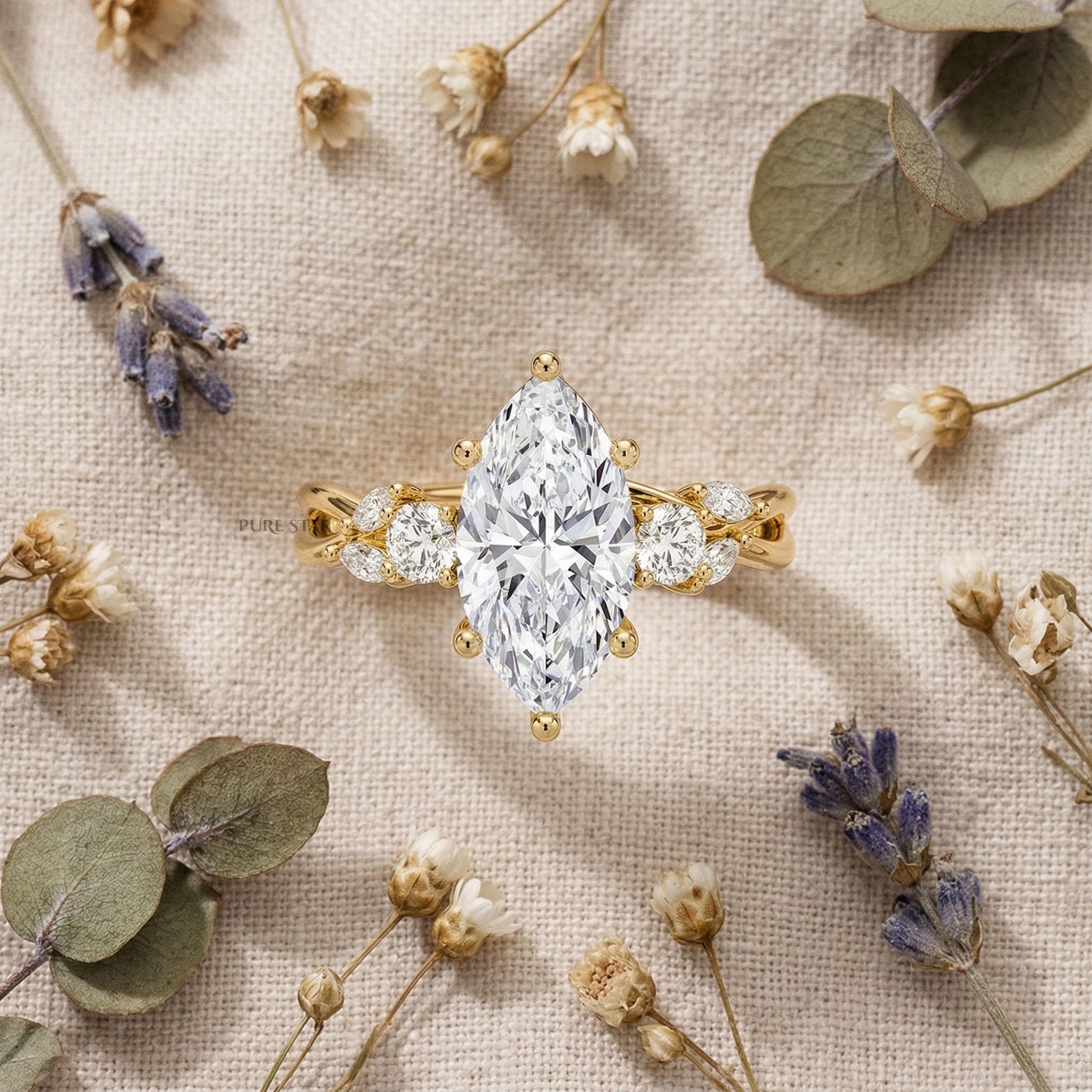 Marquise Diamond Ring Three Stone Engagement Ring for Women Dainty Trilogy Lab Grown Diamond Luxury Ethical Jewelry Gift