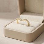 V Shaped Chevron Diamond Band Lab Diamond Wedding Ring Curved Stackable Ring Pear Round Dainty Anniversary Gift for Her
