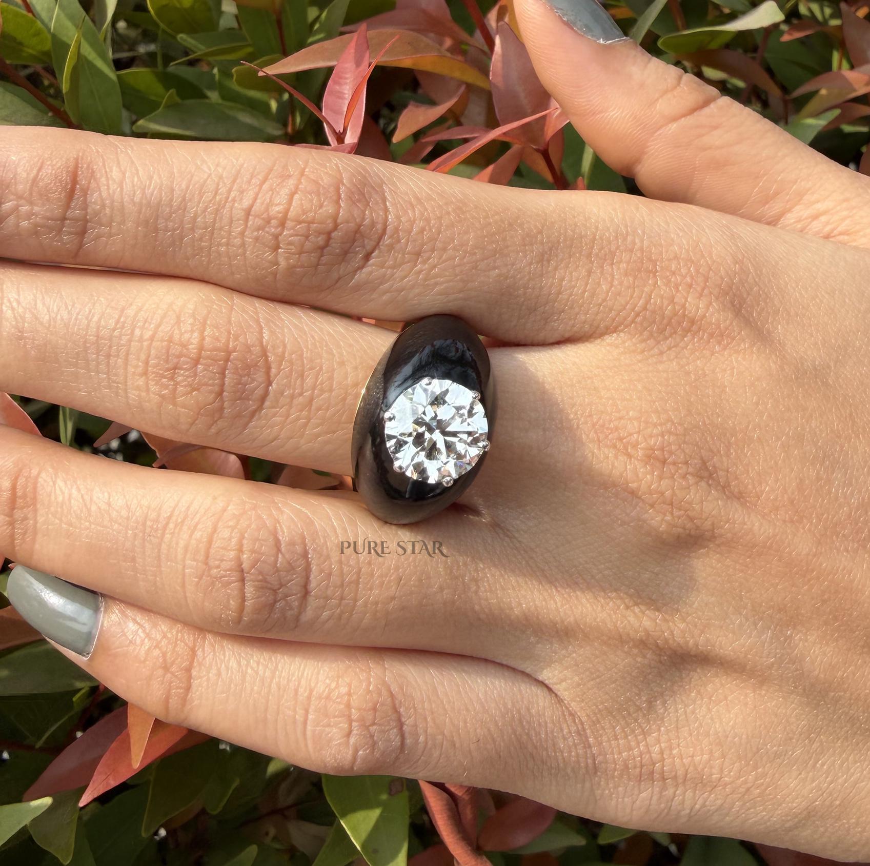 Lab Grown Diamond Engagement Ring | 3.50 Carat Round Cut 14K Gold Art Deco Ring | Luxury Bridal Jewelry