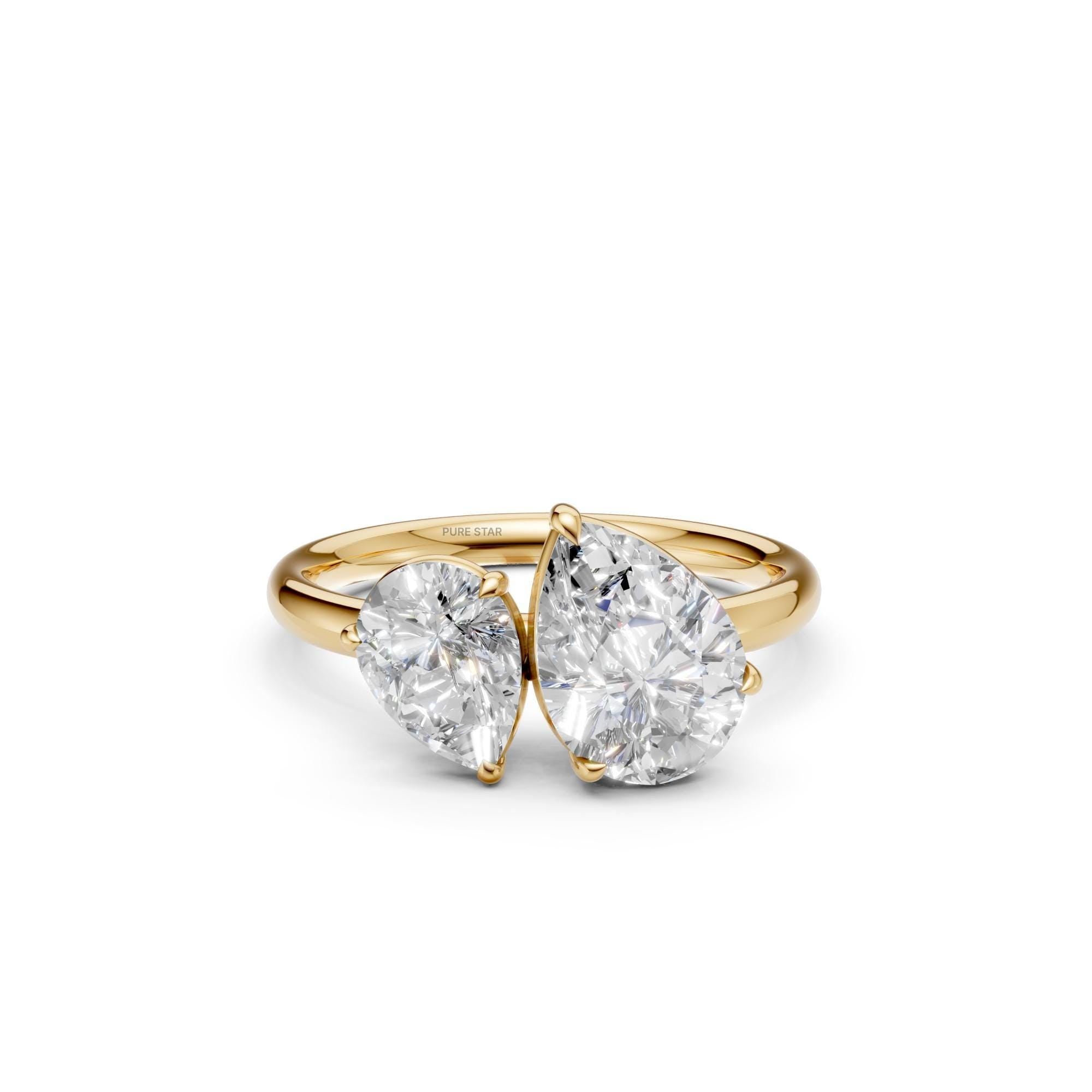 14K Yellow Gold Toi-et-Moi Pear Cut Lab-Grown Diamond Lab Grown Diamond Ring IGI Certified Solitaire Engagement or Anniversary Gift for Her