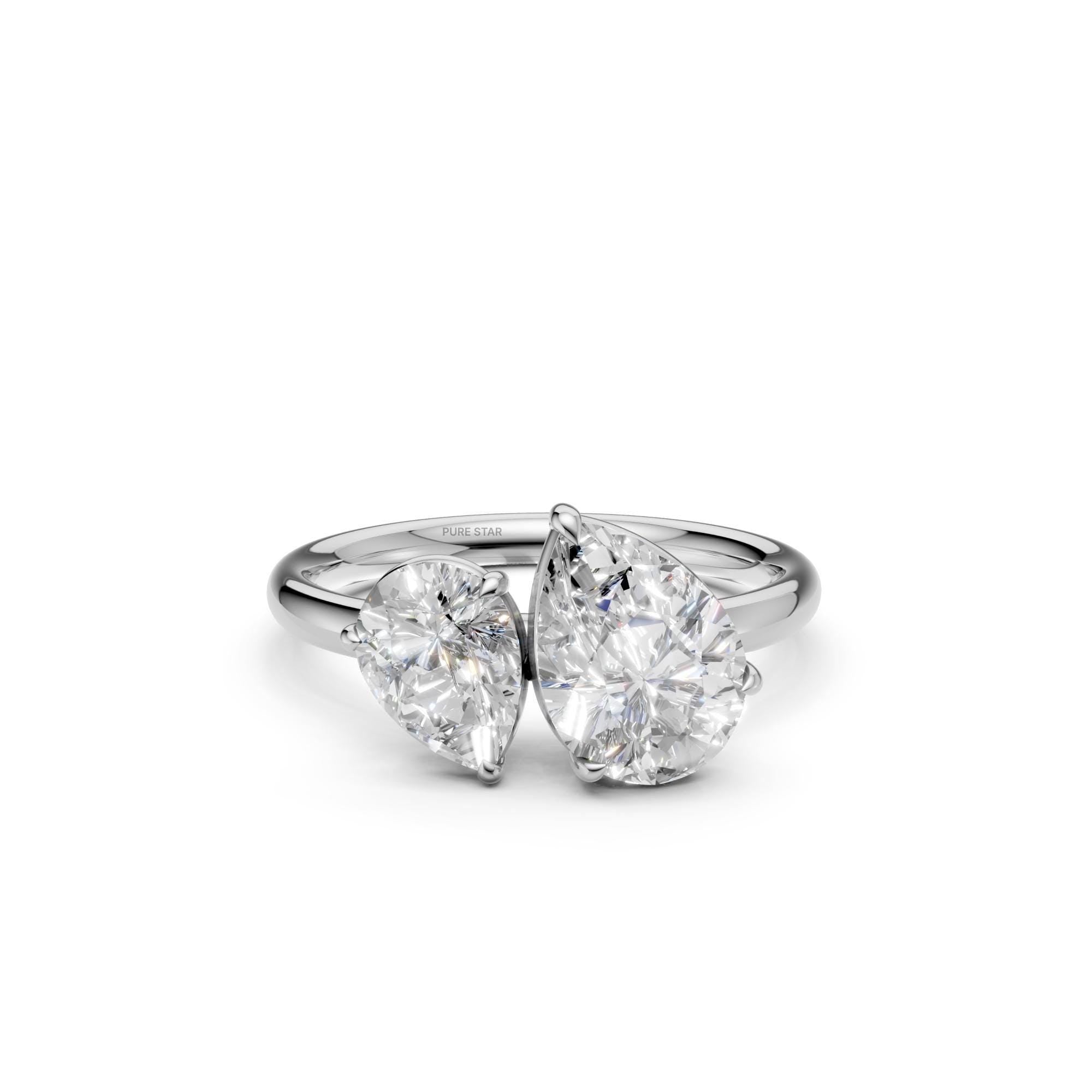 14K Yellow Gold Toi-et-Moi Pear Cut Lab-Grown Diamond Lab Grown Diamond Ring IGI Certified Solitaire Engagement or Anniversary Gift for Her