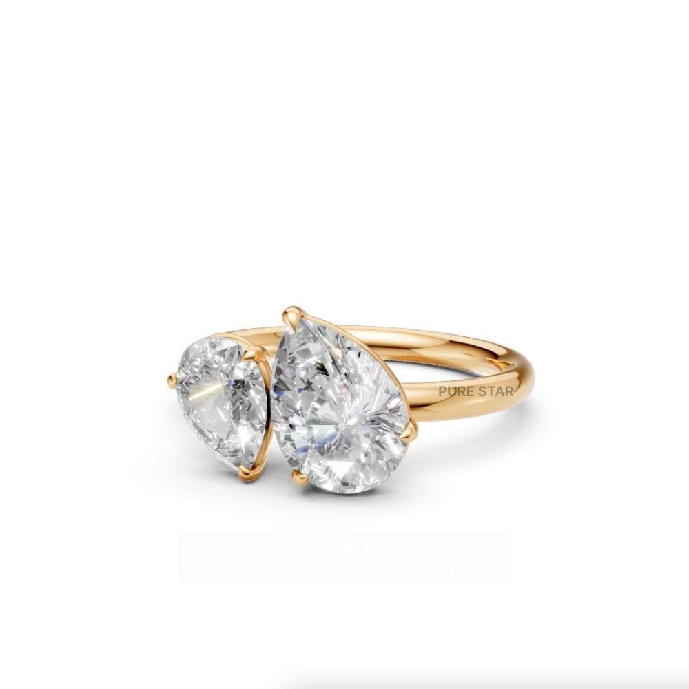 14K Yellow Gold Toi-et-Moi Pear Cut Lab-Grown Diamond Lab Grown Diamond Ring IGI Certified Solitaire Engagement or Anniversary Gift for Her