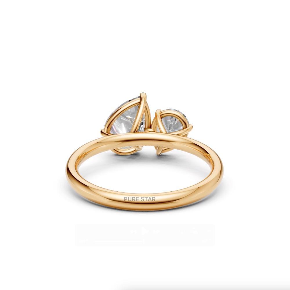 14K Yellow Gold Toi-et-Moi Pear Cut Lab-Grown Diamond Lab Grown Diamond Ring IGI Certified Solitaire Engagement or Anniversary Gift for Her