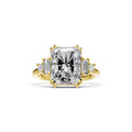 5 CT Five Stone Radiant Cut Lab Grown Diamond Engagement Ring, Baguette & Princess Cut Side Stones, Anniversary Ring, 14K Wedding Gift