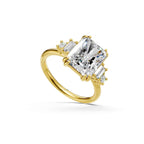 5 CT Five Stone Radiant Cut Lab Grown Diamond Engagement Ring, Baguette & Princess Cut Side Stones, Anniversary Ring, 14K Wedding Gift