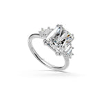 5 CT Five Stone Radiant Cut Lab Grown Diamond Engagement Ring, Baguette & Princess Cut Side Stones, Anniversary Ring, 14K Wedding Gift