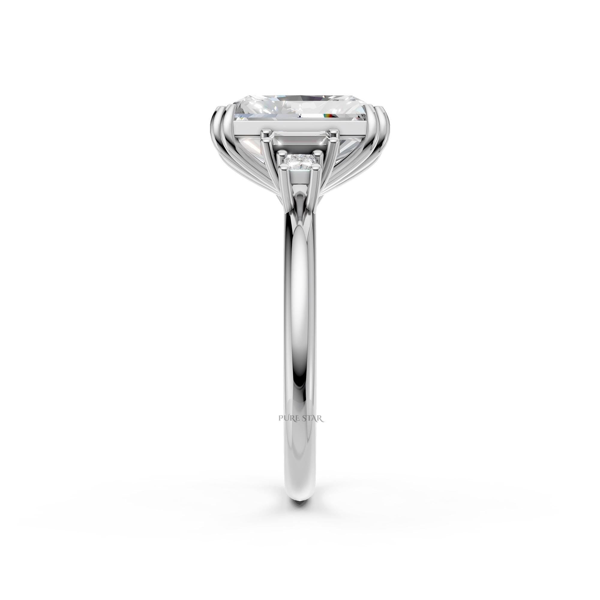 5 CT Five Stone Radiant Cut Lab Grown Diamond Engagement Ring, Baguette & Princess Cut Side Stones, Anniversary Ring, 14K Wedding Gift