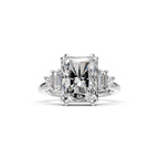 5 CT Five Stone Radiant Cut Lab Grown Diamond Engagement Ring, Baguette & Princess Cut Side Stones, Anniversary Ring, 14K Wedding Gift