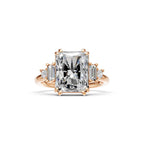 5 CT Five Stone Radiant Cut Lab Grown Diamond Engagement Ring, Baguette & Princess Cut Side Stones, Anniversary Ring, 14K Wedding Gift