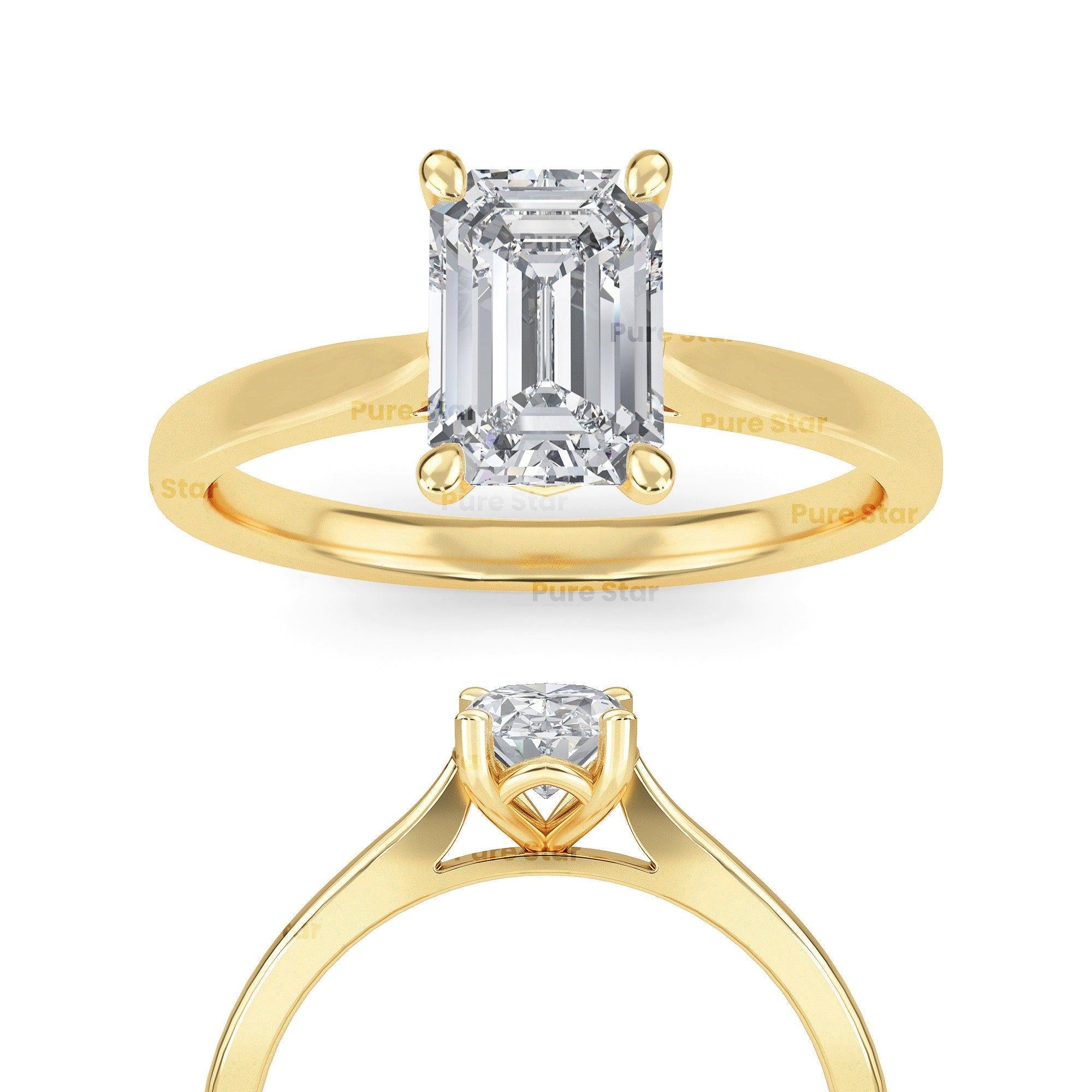 Fine jewelry emerald cut lab diamond ring gift for her in luxury presentation box.