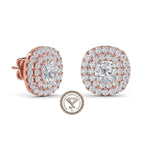 Cushion Cut Lab Grown Diamond Stud Double Halo Earrings, Anniversary Gift For Her, 14K Gold Double Halo Ring, Wedding Earrings For Her