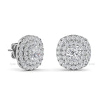 Cushion Cut Lab Grown Diamond Stud Double Halo Earrings, Anniversary Gift For Her, 14K Gold Double Halo Ring, Wedding Earrings For Her