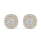 Cushion Cut Lab Grown Diamond Stud Double Halo Earrings, Anniversary Gift For Her, 14K Gold Double Halo Ring, Wedding Earrings For Her