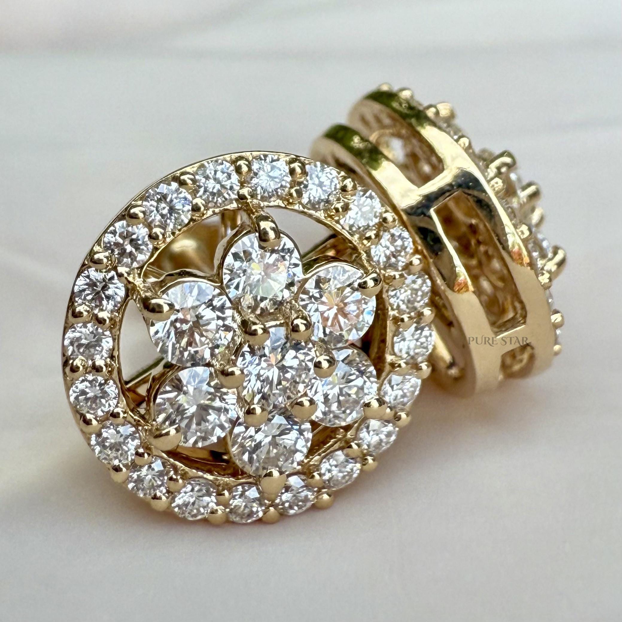 Round Halo Set Stud Earrings, Round Lab Grown Diamond Stud Earring, Push Back Wedding Earrings, Round Diamond Anniversary Gift Earrings