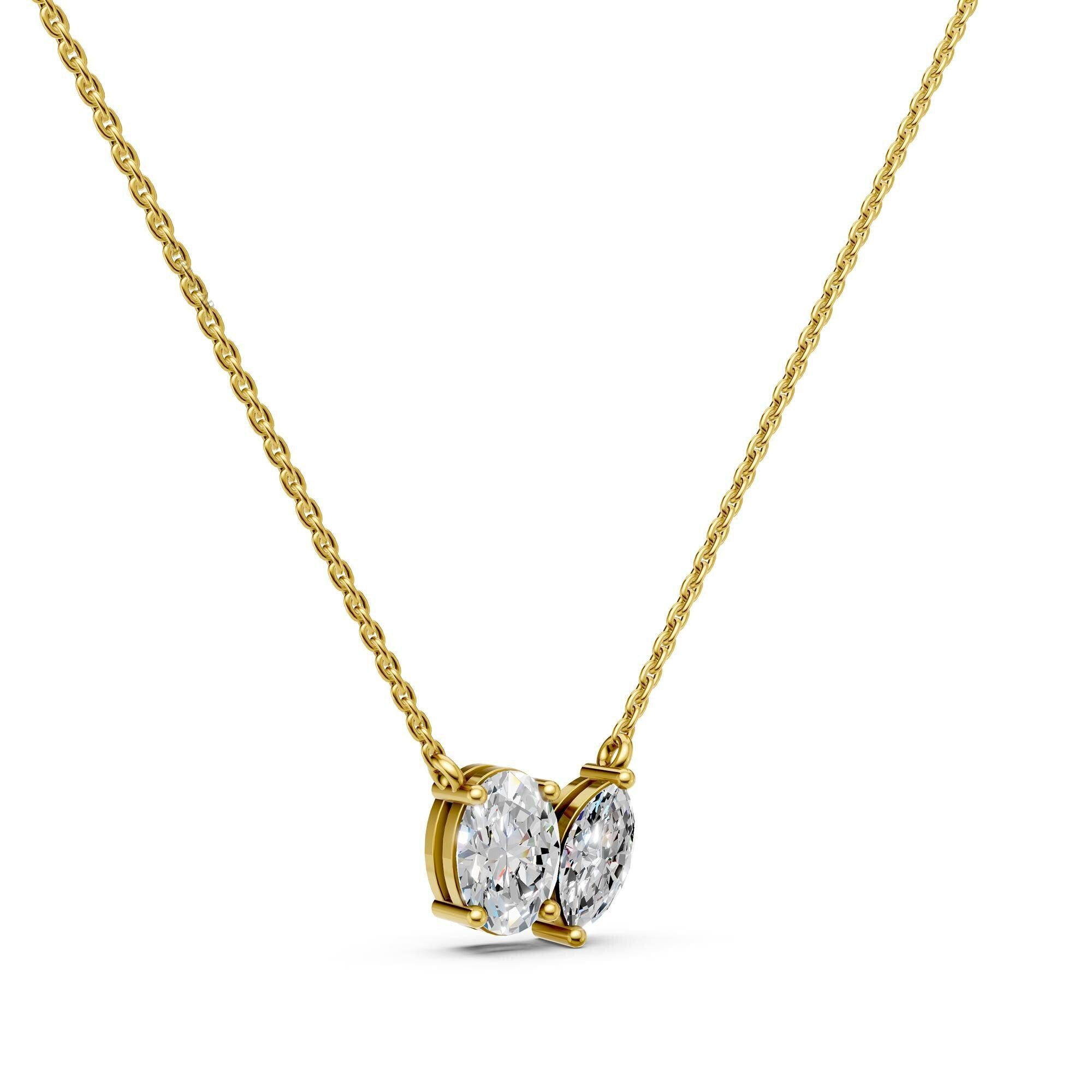 Toi Et Moi Lab Grown Diamond Necklace | Oval & Marquise Two Stone 14K Gold Pendant | Romantic Anniversary Gift for Her