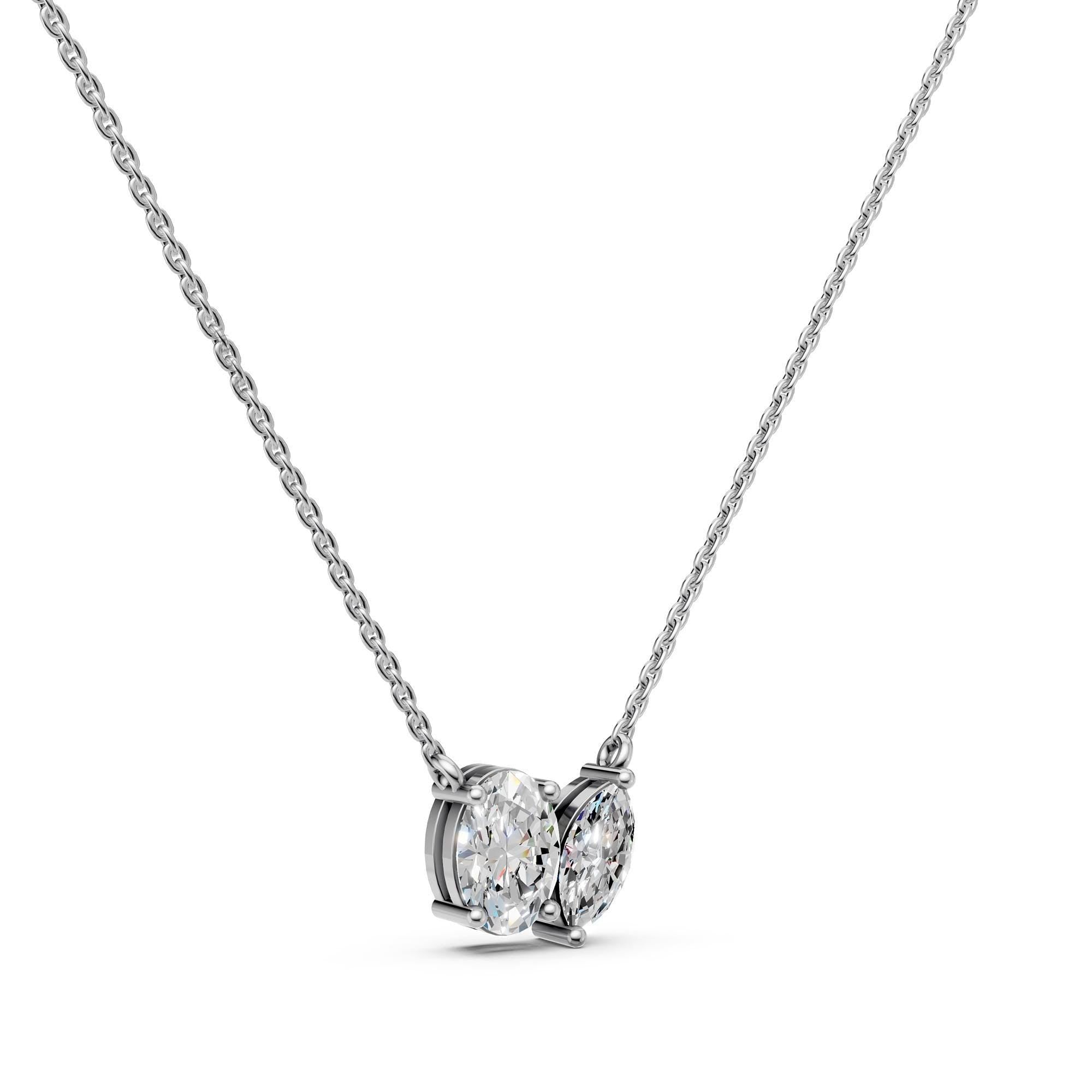 Toi Et Moi Lab Grown Diamond Necklace | Oval & Marquise Two Stone 14K Gold Pendant | Romantic Anniversary Gift for Her