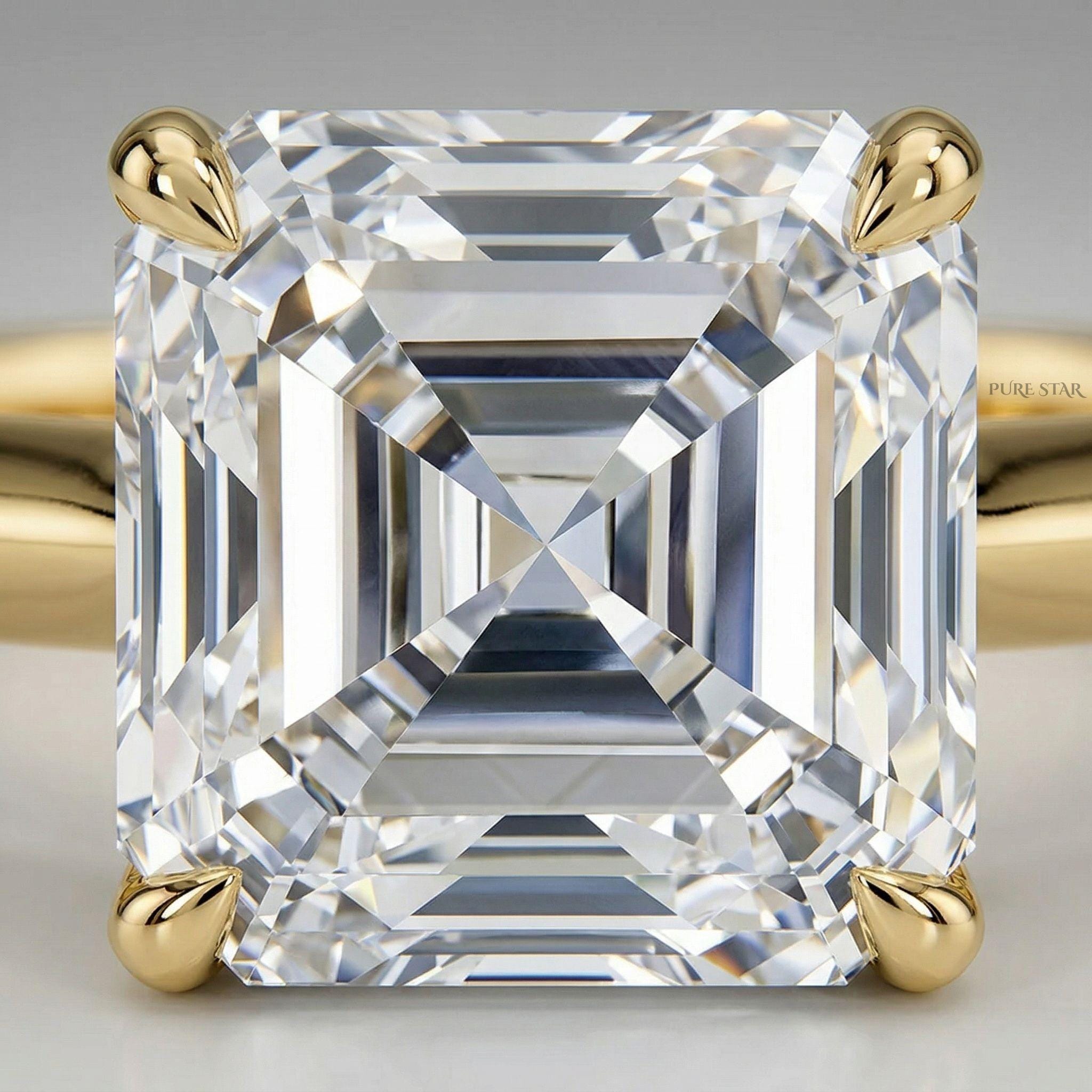 Asscher Cut Solitaire Ring Knife Edge Engagement Ring Lab Diamond Minimalist Gold Ring Elegant Proposal Jewelry Gift for Her