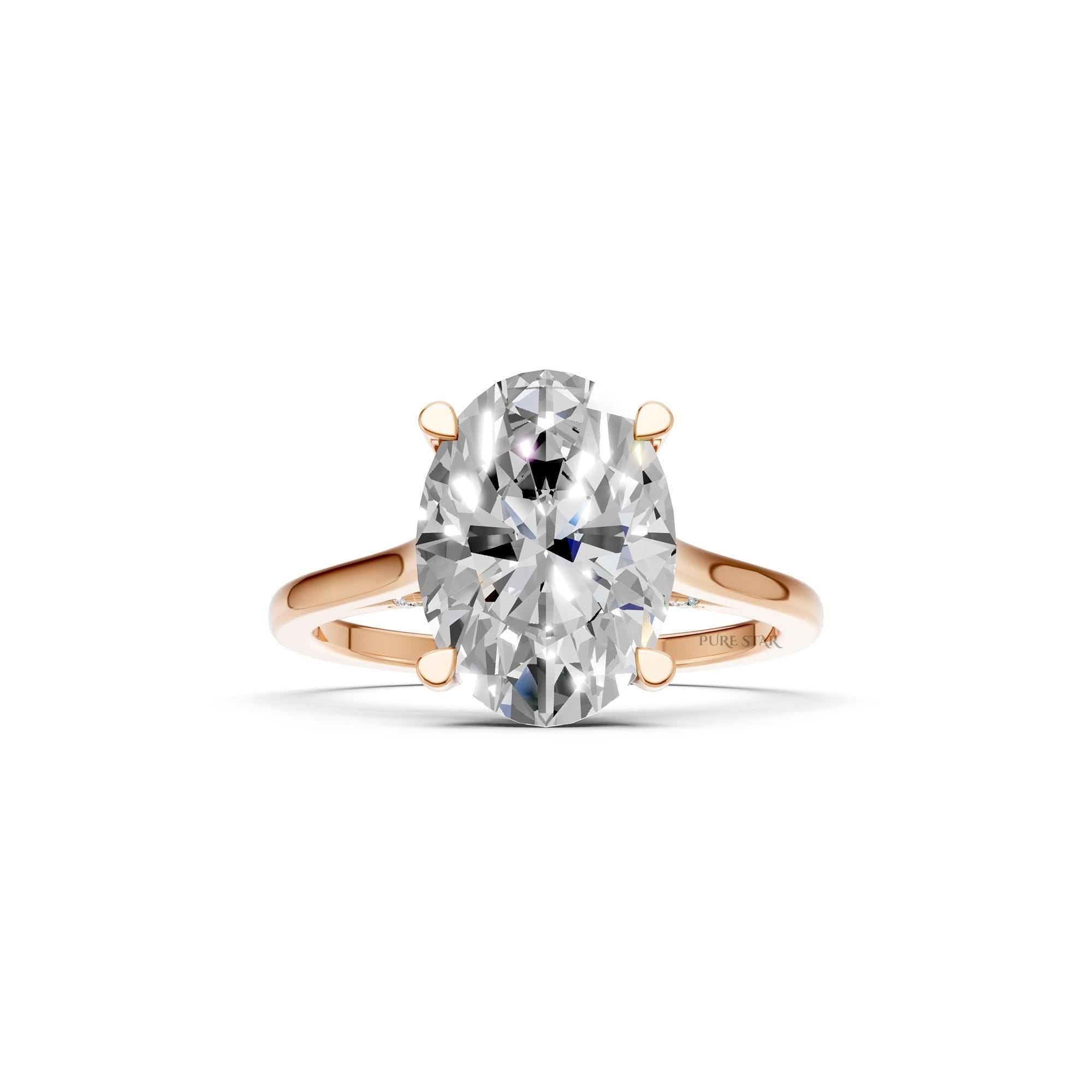 Oval Cut Halo Lab Grown Diamond Engagement Ring in 14K Solid Yellow Gold, Delicate Hidden Halo Bridal Ring, Unique Promise Ring for Women