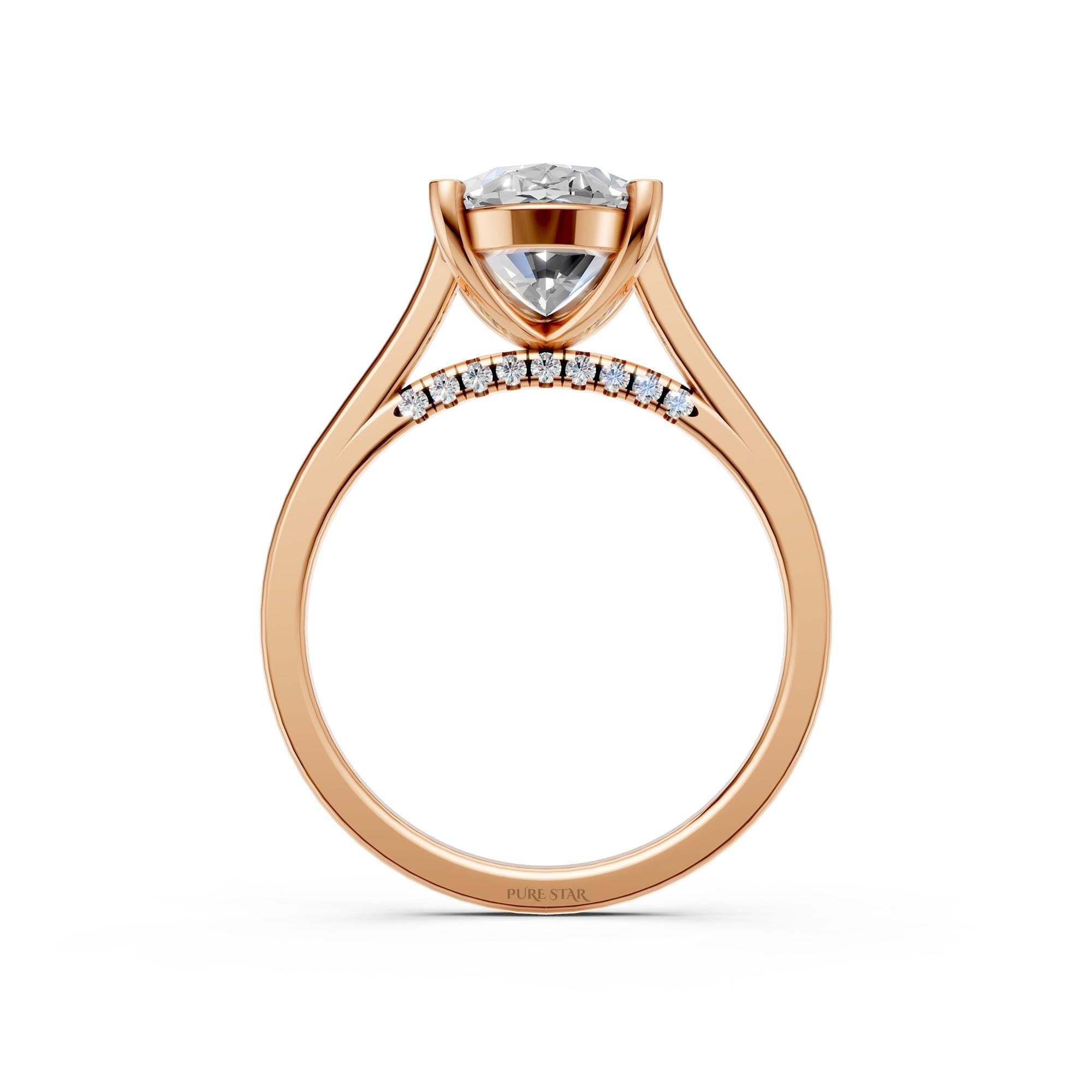 Oval Cut Halo Lab Grown Diamond Engagement Ring in 14K Solid Yellow Gold, Delicate Hidden Halo Bridal Ring, Unique Promise Ring for Women