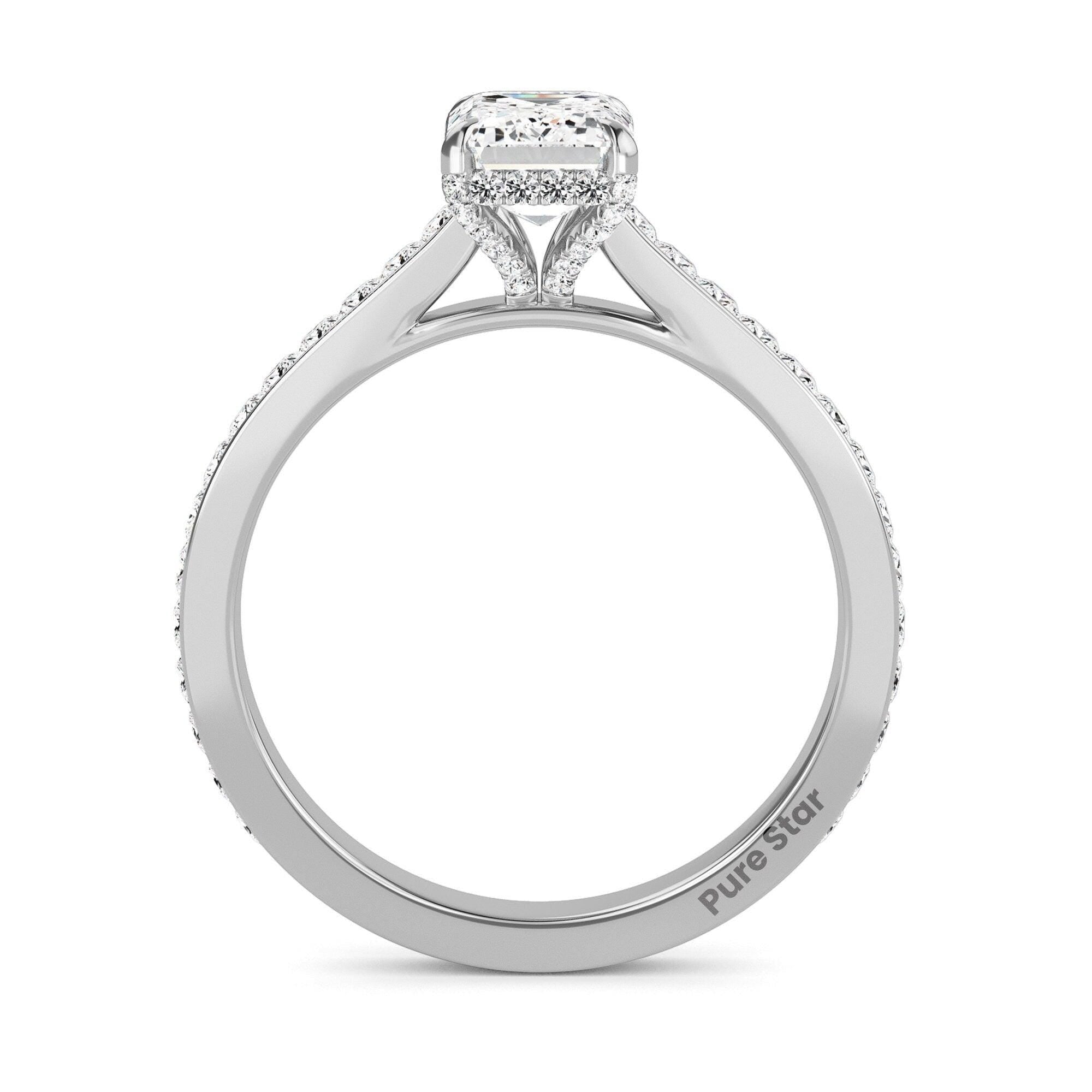 0.50 TO 2.00 Ct Emerald Cut Lab Grown Diamond Engagement Ring Vintage White Gold Hidden Halo Diamond Wedding Ring IGI Certified Diamond Ring