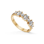 Emerald and Round Diamond Half Eternity Band Minimalist Lab Diamond Wedding Ring Stackable Gold Band Genuine Diamond Ring for Her
