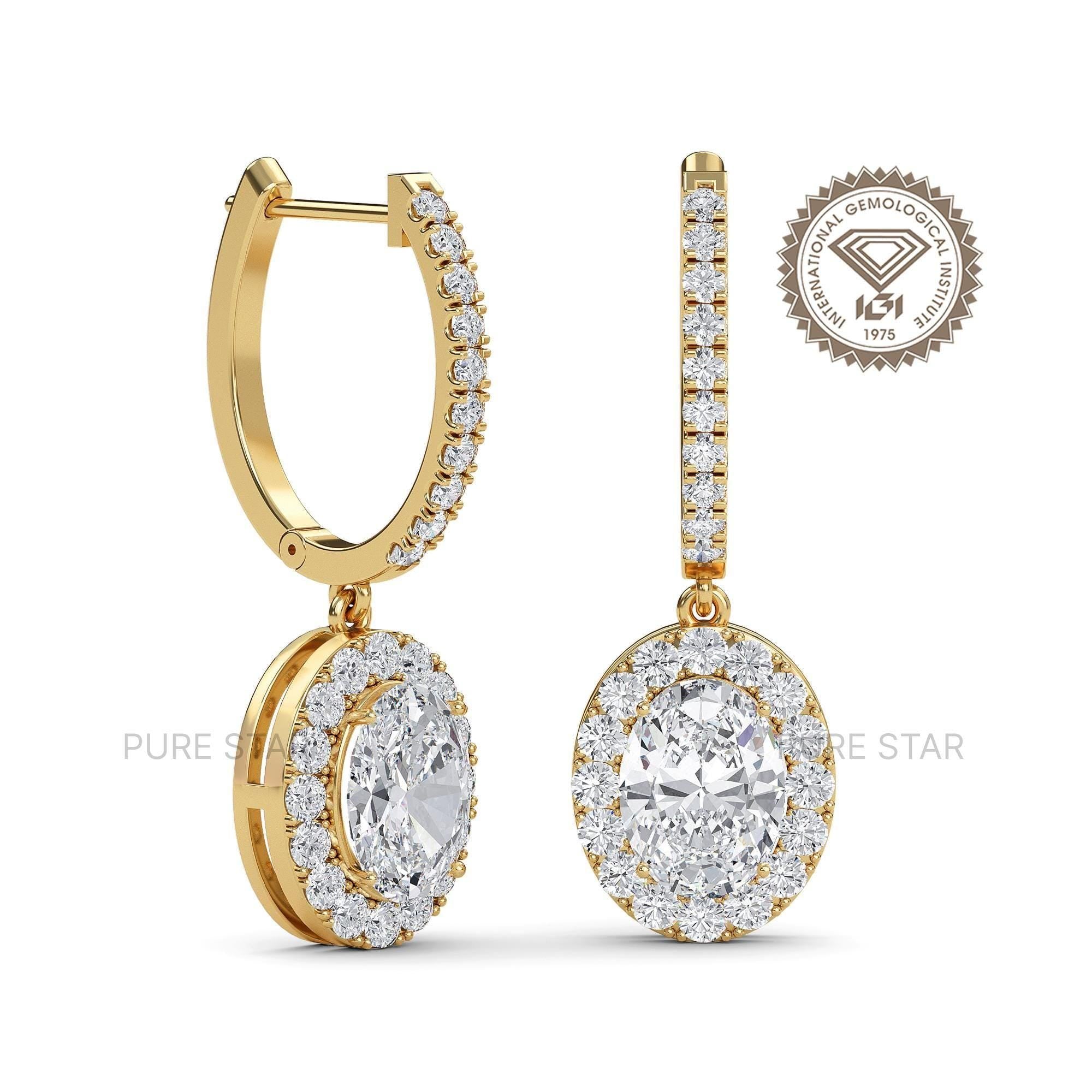 Oval Cut Lab Grown Diamond Dangling Earrings,Dangle and Drop Wedding Earrings for Women, Lever Back Earrings, Anniversary Gifts For Her