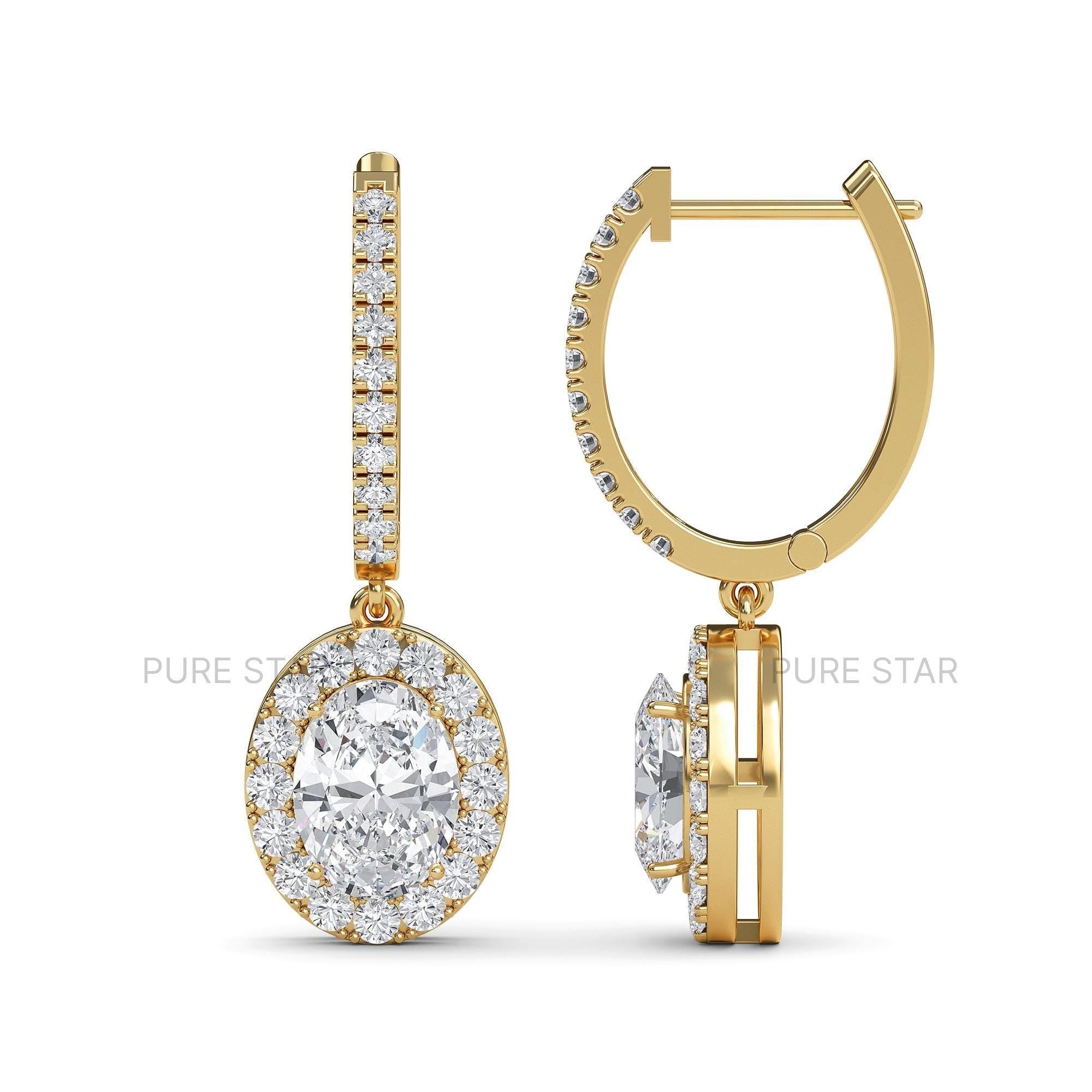 Oval Cut Lab Grown Diamond Dangling Earrings,Dangle and Drop Wedding Earrings for Women, Lever Back Earrings, Anniversary Gifts For Her